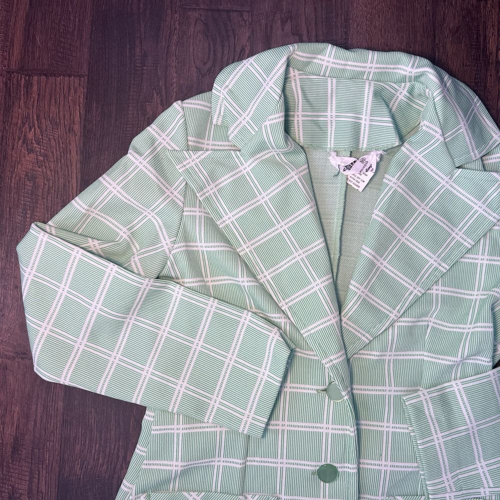 Vintage 60s 70s Kmart Polyester Leisure Suit Jacket Shirt Blazer Plaid Womens M - Picture 11 of 13